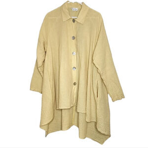 West Love Linen Yellow Tunic Shirt Shacket Hi-Low Long Sleeve Button Size Large